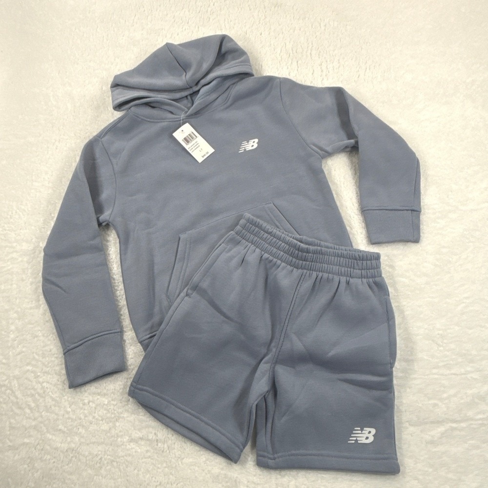 New Balance Boys Size 7 Blue 2PC Athletic Hoodie Short Set NWT